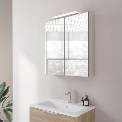 Armoire De Toilette|Bernstein Amoire de toilette suspendue 60x19x72,5cm (LxPxH), 2 portes mirroir, éclairage LED + prise électrique, Charnières mobiles, NEO
