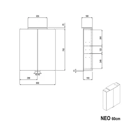Armoire De Toilette|Bernstein Amoire de toilette suspendue 60x19x72,5cm (LxPxH), 2 portes mirroir, éclairage LED + prise électrique, Charnières mobiles, NEO
