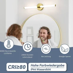 Miroir Lumineux|Nettlife Applique murale de salle de bain à LED 8W, lampe de salle de bain, applique murale 4000K IP44