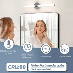 Nettlife Applique murale de salle de bain LED - 8W 60CM 4000K IP44