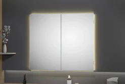 Armoire De Toilette|Bernstein Armoire à glace aluminium murale salle de bain et toilettes, étagère avec miroir avec LED encastrée + prise, UP7012, H.70cmxL.80cm