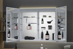 Armoire De Toilette|Bernstein Armoire à glace aluminium murale salle de bain et toilettes, étagère avec miroir avec LED encastrée + prise, UP7012, H.70cmxL.80cm