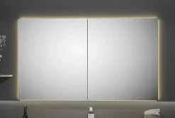 Bernstein Armoire à glace aluminium murale salle de bain + toilettes, étagère avec miroir avec LED encastrée + prise, UP7012, H.70cmxL.120cm