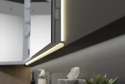 Bernstein Armoire à glace aluminium murale salle de bain + toilettes, étagère avec miroir avec LED encastrée + prise, UP7012, H.70cmxL.120cm