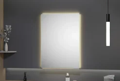 Armoire De Toilette|Bernstein Armoire à glace aluminium murale salle de bain + toilettes, étagère + miroir LED encastrée + prise, UP7012, H.70cm, Largeur 50cm