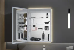 Armoire De Toilette|Bernstein Armoire à glace aluminium murale salle de bain + toilettes, étagère + miroir LED encastrée + prise, UP7012, H.70cm, Largeur 50cm