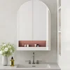 ProximaX Armoire à miroir cintrée blanche avec cadre métal, armoire murale à étagères réglables, rangement salle de bain, salon ou chambre