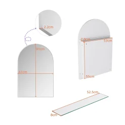 ProximaX Armoire à miroir cintrée blanche avec cadre métal, armoire murale à étagères réglables, rangement salle de bain, salon ou chambre