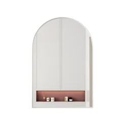ProximaX Armoire à miroir cintrée blanche avec cadre métal, armoire murale à étagères réglables, rangement salle de bain, salon ou chambre