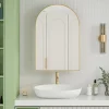 ProximaX Armoire à miroir cintrée dorée avec cadre métal, armoire murale à étagères réglables, rangement salle de bain, salon ou chambre