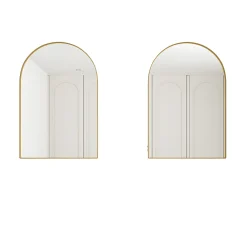 ProximaX Armoire à miroir cintrée dorée avec cadre métal, armoire murale à étagères réglables, rangement salle de bain, salon ou chambre