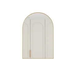 ProximaX Armoire à miroir cintrée dorée avec cadre métal, armoire murale à étagères réglables, rangement salle de bain, salon ou chambre