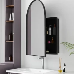 Armoire De Toilette|ProximaX Armoire à miroir cintrée noire avec cadre métal, armoire murale à étagères réglables, rangement salle de bain