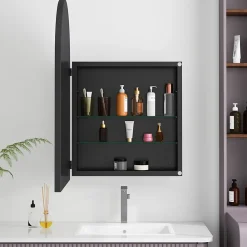 Armoire De Toilette|ProximaX Armoire à miroir cintrée noire avec cadre métal, armoire murale à étagères réglables, rangement salle de bain