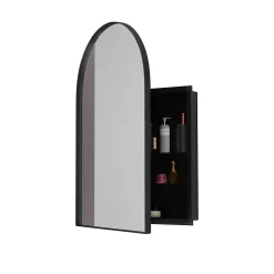 Armoire De Toilette|ProximaX Armoire à miroir cintrée noire avec cadre métal, armoire murale à étagères réglables, rangement salle de bain