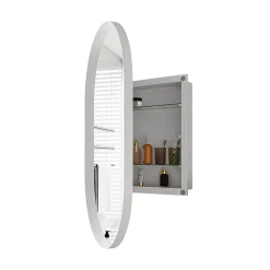 ProximaX Armoire à miroir ovale blanche avec cadre métal, armoire murale à étagères réglables, rangement salle de bain, salon ou chambre