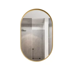 ProximaX Armoire à miroir ovale dorée avec cadre métal, armoire murale à étagères réglables, rangement salle de bain, salon ou chambre