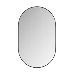 Armoire De Toilette|Okwish Armoire à Miroir Ovale Murale avec Cadre Métallique Noir - Meuble de Salle de Bain avec Étagères Réglables, 51.5x85 cm, Noir