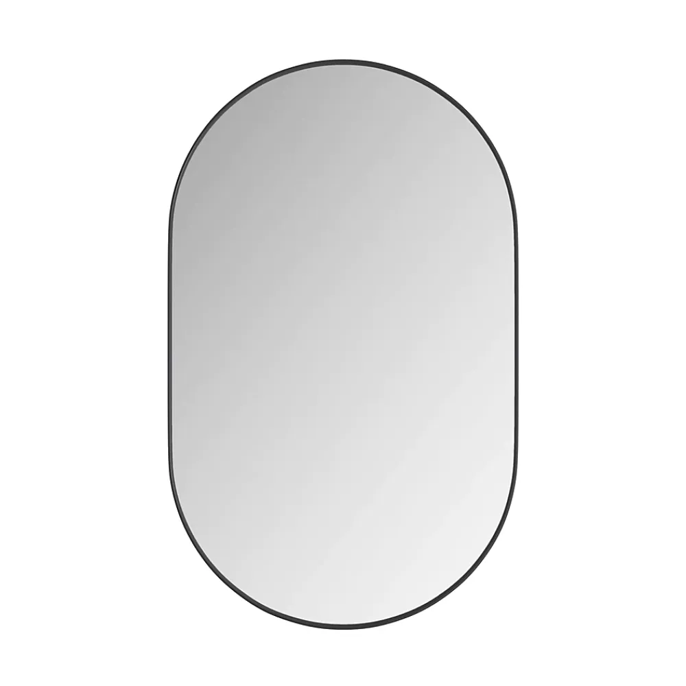 Armoire De Toilette|Okwish Armoire à Miroir Ovale Murale avec Cadre Métallique Noir - Meuble de Salle de Bain avec Étagères Réglables, 51.5x85 cm, Noir