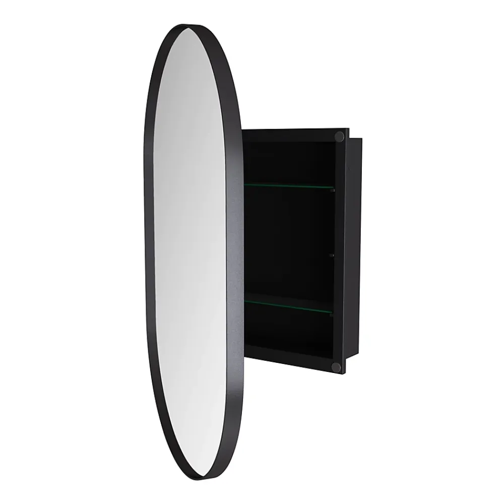 Armoire De Toilette|Okwish Armoire à Miroir Ovale Murale avec Cadre Métallique Noir - Meuble de Salle de Bain avec Étagères Réglables, 51.5x85 cm, Noir