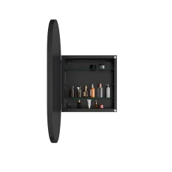 Armoire De Toilette|Okwish Armoire à Miroir Ovale Murale avec Cadre Métallique Noir - Meuble de Salle de Bain avec Étagères Réglables, 51.5x85 cm, Noir