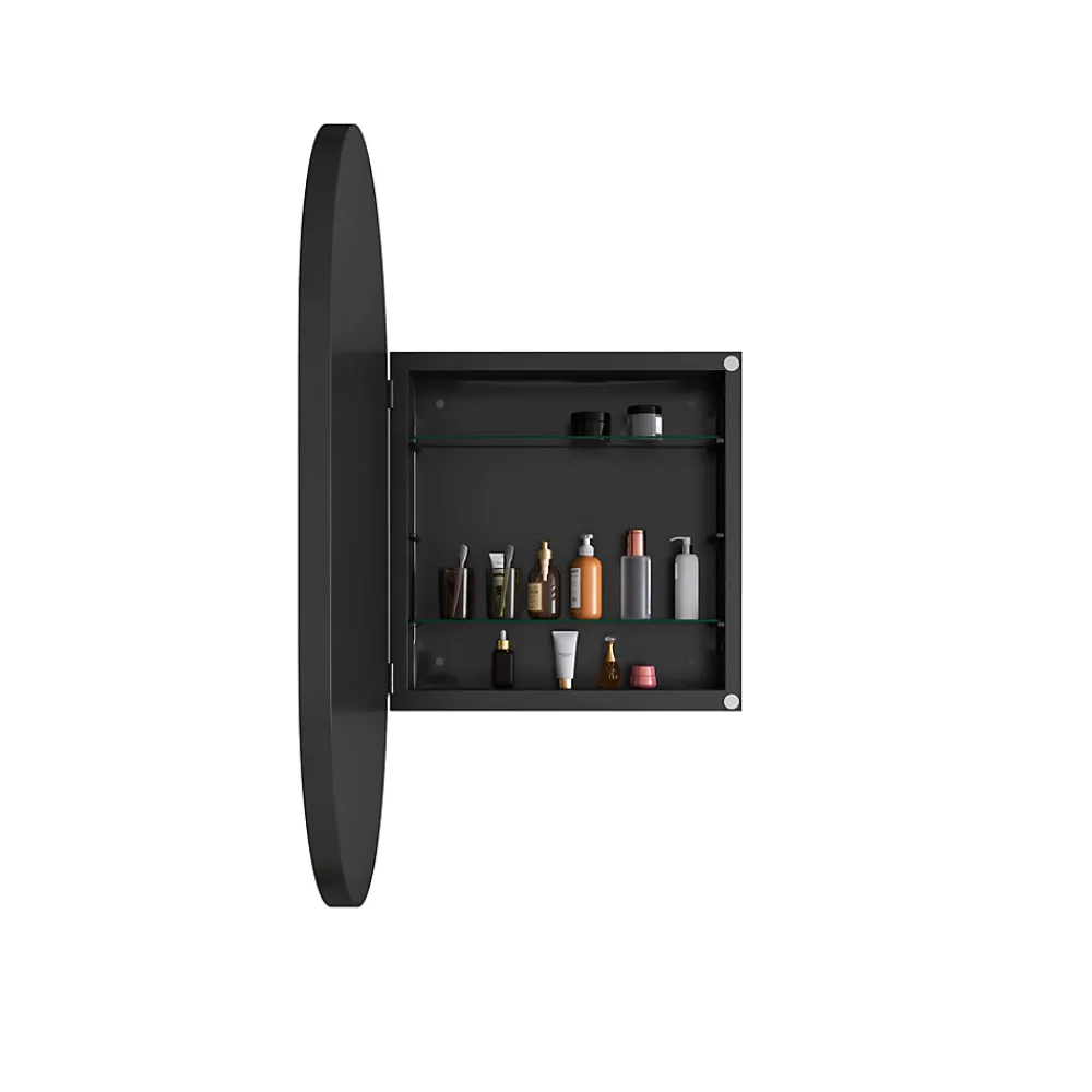 Armoire De Toilette|Okwish Armoire à Miroir Ovale Murale avec Cadre Métallique Noir - Meuble de Salle de Bain avec Étagères Réglables, 51.5x85 cm, Noir