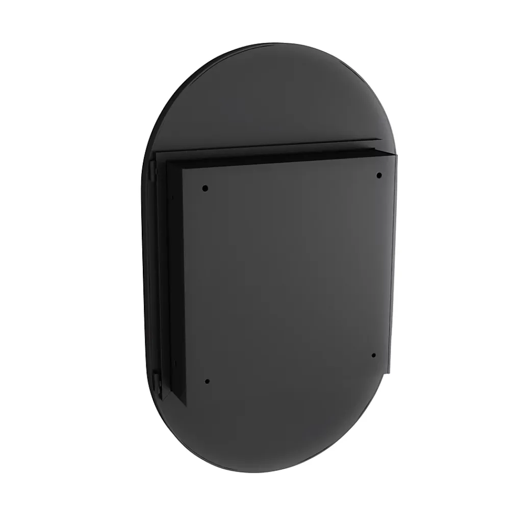Armoire De Toilette|Okwish Armoire à Miroir Ovale Murale avec Cadre Métallique Noir - Meuble de Salle de Bain avec Étagères Réglables, 51.5x85 cm, Noir