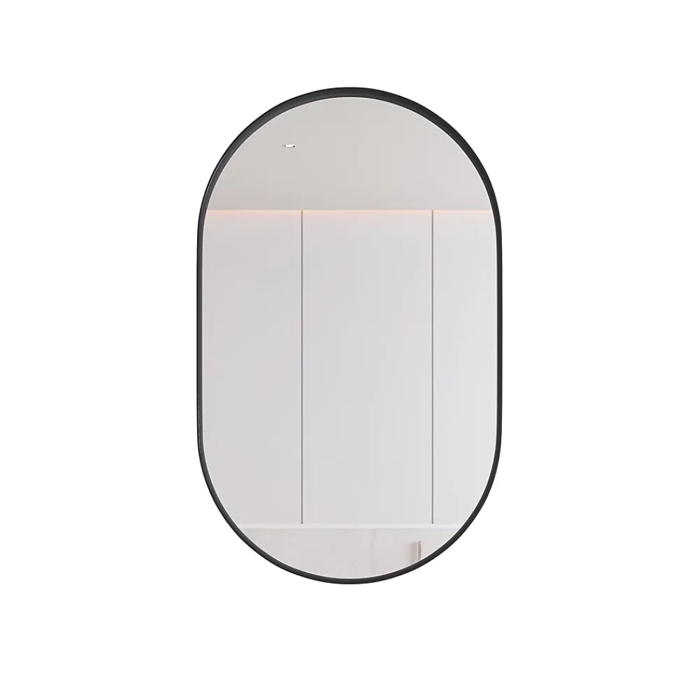 Armoire De Toilette|Okwish Armoire à Miroir Ovale Murale avec Cadre Métallique Noir - Meuble de Salle de Bain avec Étagères Réglables, 51.5x85 cm, Noir