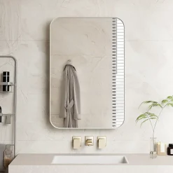 ProximaX Armoire à miroir rectangulaire avec cadre métal, armoire murale à étagères réglables, pour salle de bain ou chambre, blanc