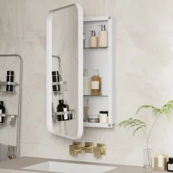 ProximaX Armoire à miroir rectangulaire avec cadre métal, armoire murale à étagères réglables, pour salle de bain ou chambre, blanc