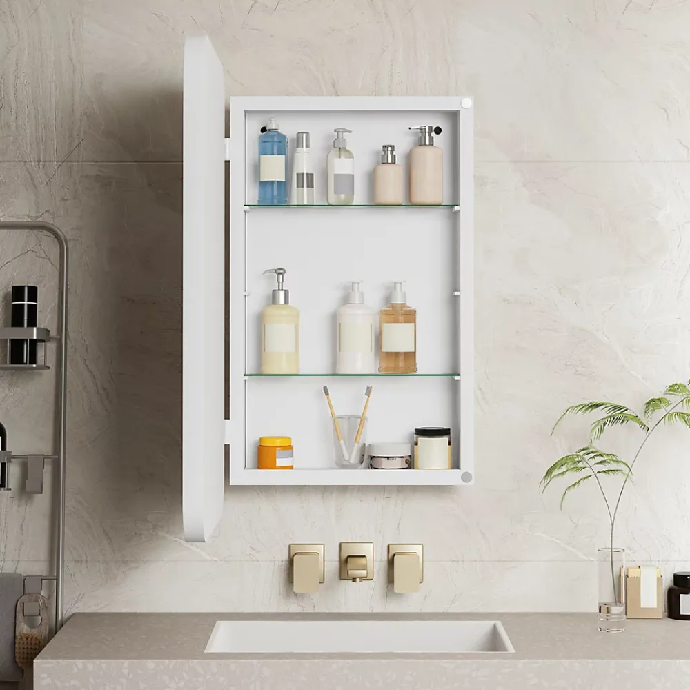 ProximaX Armoire à miroir rectangulaire avec cadre métal, armoire murale à étagères réglables, pour salle de bain ou chambre, blanc
