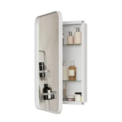 ProximaX Armoire à miroir rectangulaire avec cadre métal, armoire murale à étagères réglables, pour salle de bain ou chambre, blanc