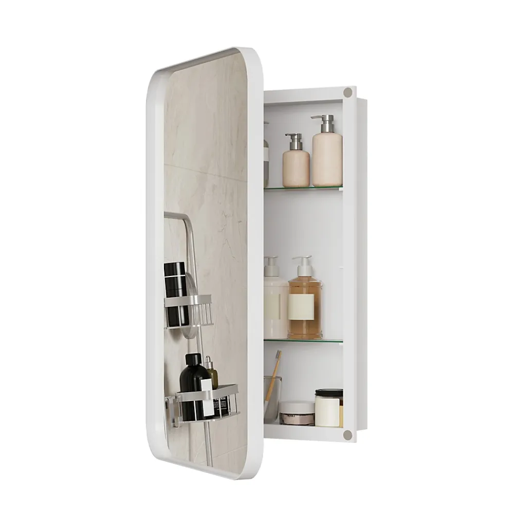 ProximaX Armoire à miroir rectangulaire avec cadre métal, armoire murale à étagères réglables, pour salle de bain ou chambre, blanc