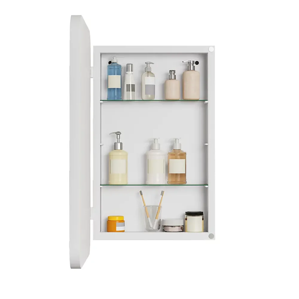 ProximaX Armoire à miroir rectangulaire avec cadre métal, armoire murale à étagères réglables, pour salle de bain ou chambre, blanc