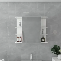 Armoire De Toilette|Ml-Design Armoire à miroir salle de bain meuble cabinet toilette murale blanc 80x64x21 cm