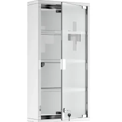 Armoire De Salle De Bains|Homcom Armoire à pharmacie 3 étagères 4 niveaux 30L x 12l x 60H cm porte verre trempé symbole croix acier inoxydable brossé