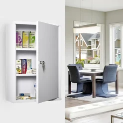 Armoire De Toilette|kleankin Armoire à pharmacie 2 étagères 3 niveaux verrouillable dim. 40L x 18l x 60H cm 2 clés métal blanc