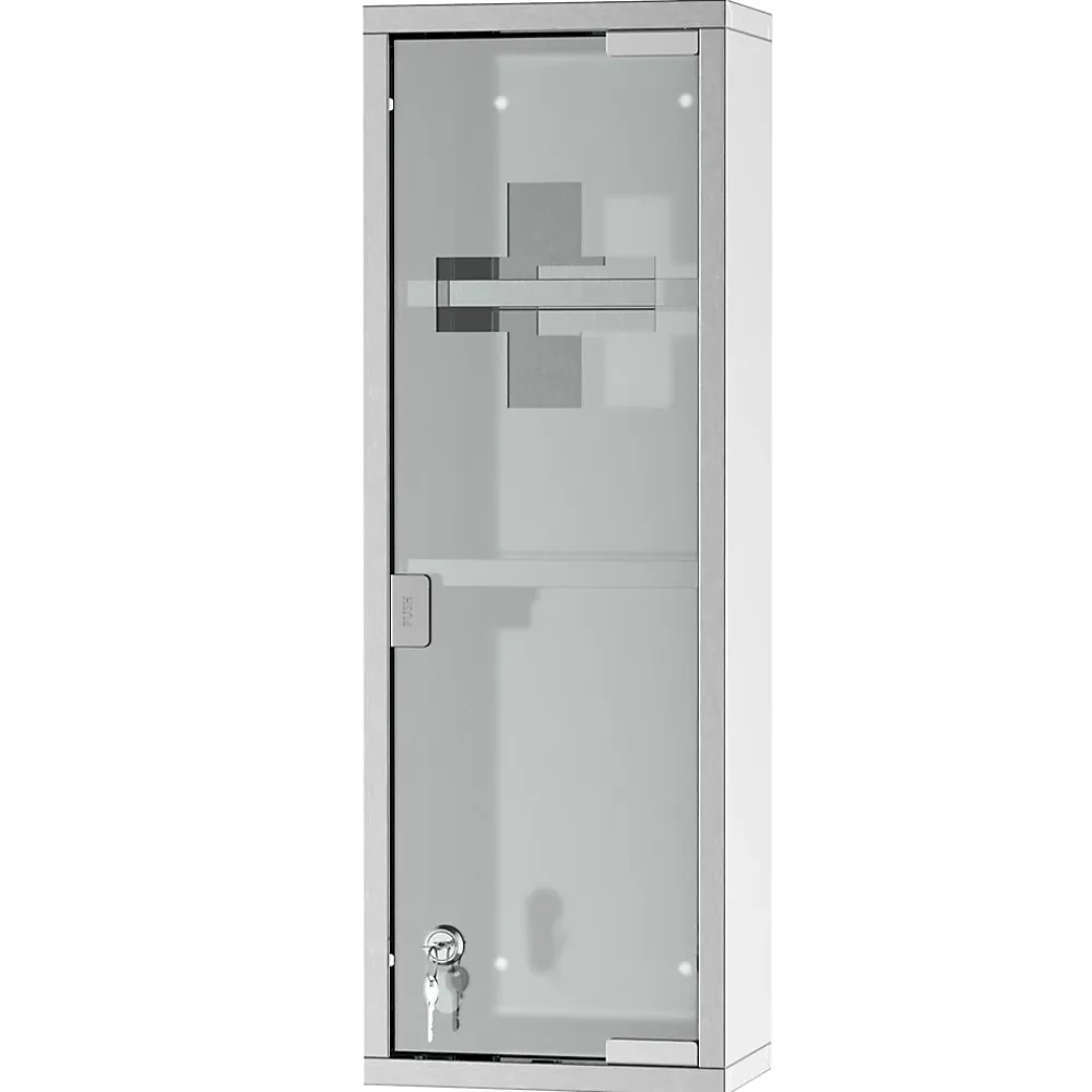 Armoire De Toilette|kleankin Armoire à pharmacie 2 étagères 3 niveaux 20L x 12l x 58H cm porte verre trempé symbole croix acier inox.