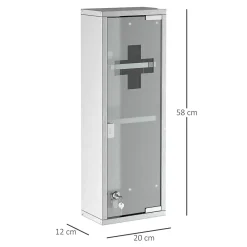 Armoire De Toilette|kleankin Armoire à pharmacie 2 étagères 3 niveaux 20L x 12l x 58H cm porte verre trempé symbole croix acier inox.