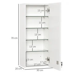 Armoire De Toilette|kleankin Armoire à pharmacie murale verrouillable - 5 niveaux - verre panneaux blanc