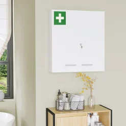 Armoire De Toilette|kleankin Armoire à pharmacie murale verrouillable 2 portes 6 étagères 6 compartiments dim. 55 x 18 x 60 cm acier blanc