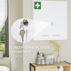 Armoire De Toilette|kleankin Armoire à pharmacie murale verrouillable 2 portes 6 étagères 6 compartiments dim. 55 x 18 x 60 cm acier blanc