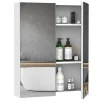 Homcom Armoire avec miroir en bois rangement salle de bain fermeture porte tampon MDF blanc