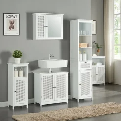 [En.Casa] Armoire basse de salle de bain Karlsoey avec 1 porte MDF PVC 80 x 30 x 28 cm blanc en.casa