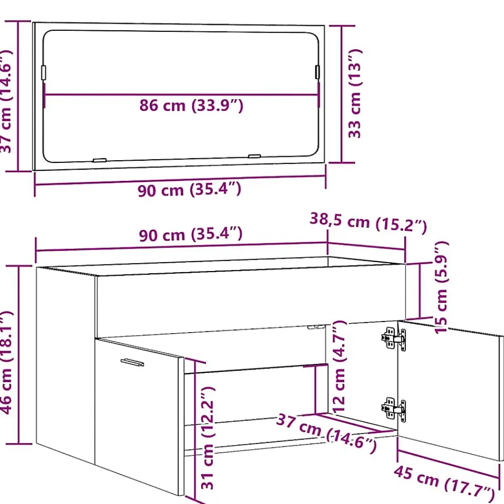 Vidaxl Armoire de bain avec miroir gris béton bois d'ingénierie