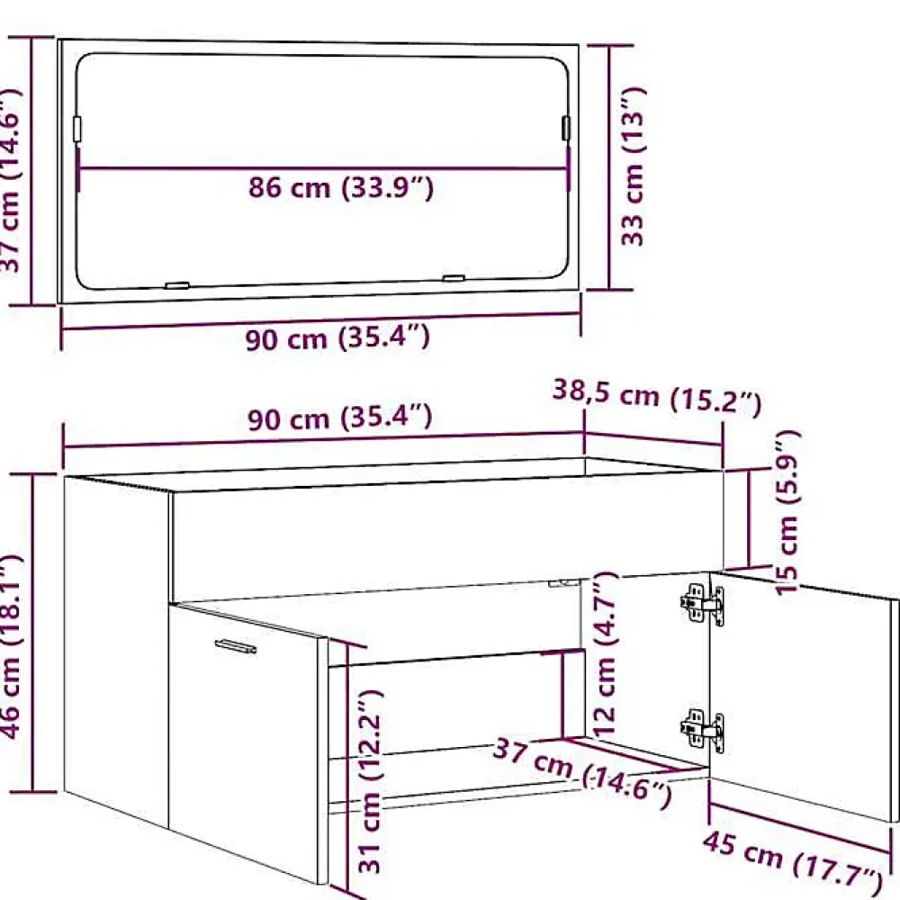 Vidaxl Armoire de bain avec miroir gris béton bois d'ingénierie