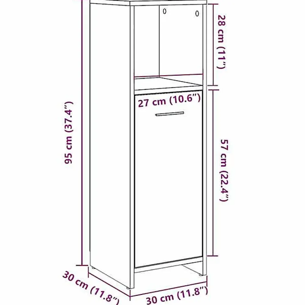 Vidaxl Armoire de bain chêne artisanal 30x30x95 cm bois d'ingénierie