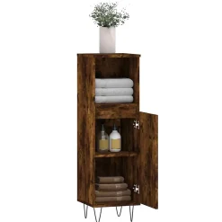 Vidaxl Armoire de bain chêne fumé 30x30x100 cm bois d'ingénierie