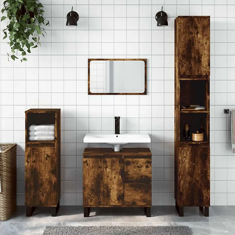 Vidaxl Armoire de bain chêne fumé 65x33x60 cm bois d'ingénierie