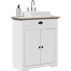 Meuble Wc|Vidaxl Armoire de lavabo de salle de bain BODO blanc marron 70x35x80cm
